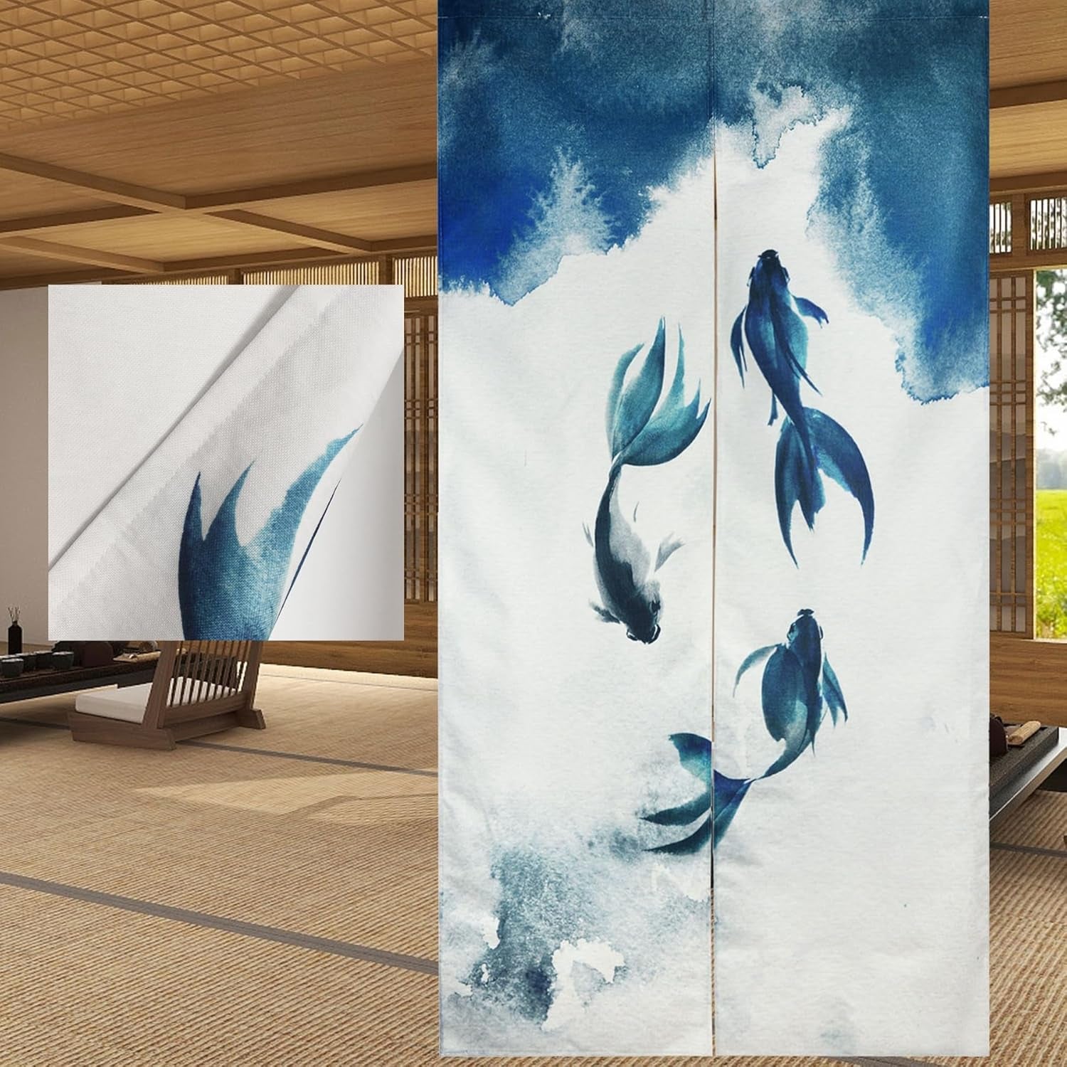 Traditioneller Wandteppich im chinesischen Stil mit dicker Tuschemalerei Noren Startseite - Accessoires und Dekorationen Naty Shop Doppelseitiger Druck 85 x 180 cm