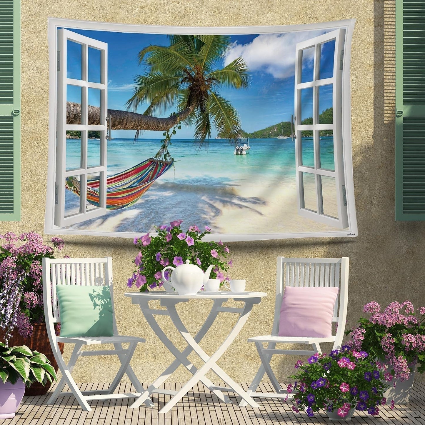 Wandteppich Ulticool View Beach Sea Palm Hammock Home – Accessoires und Dekorationen Naty Shop