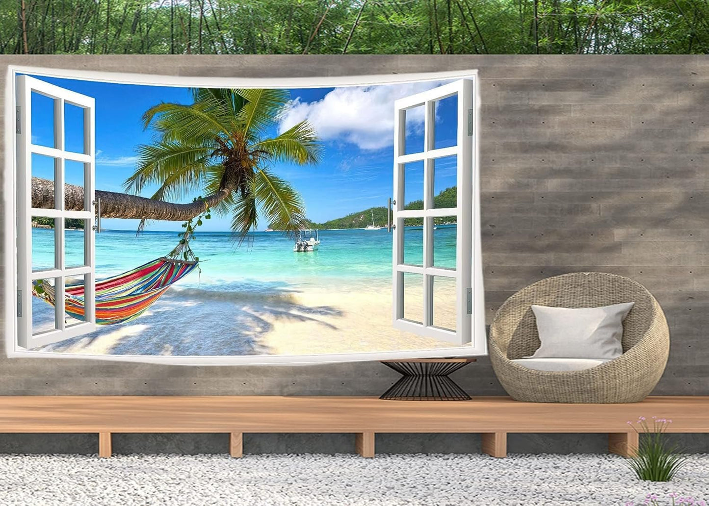 Wandteppich Ulticool View Beach Sea Palm Hammock Home – Accessoires und Dekorationen Naty Shop