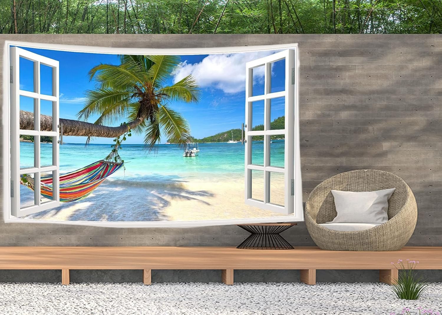 Wandteppich Ulticool View Beach Sea Palm Hammock Home – Accessoires und Dekorationen Naty Shop