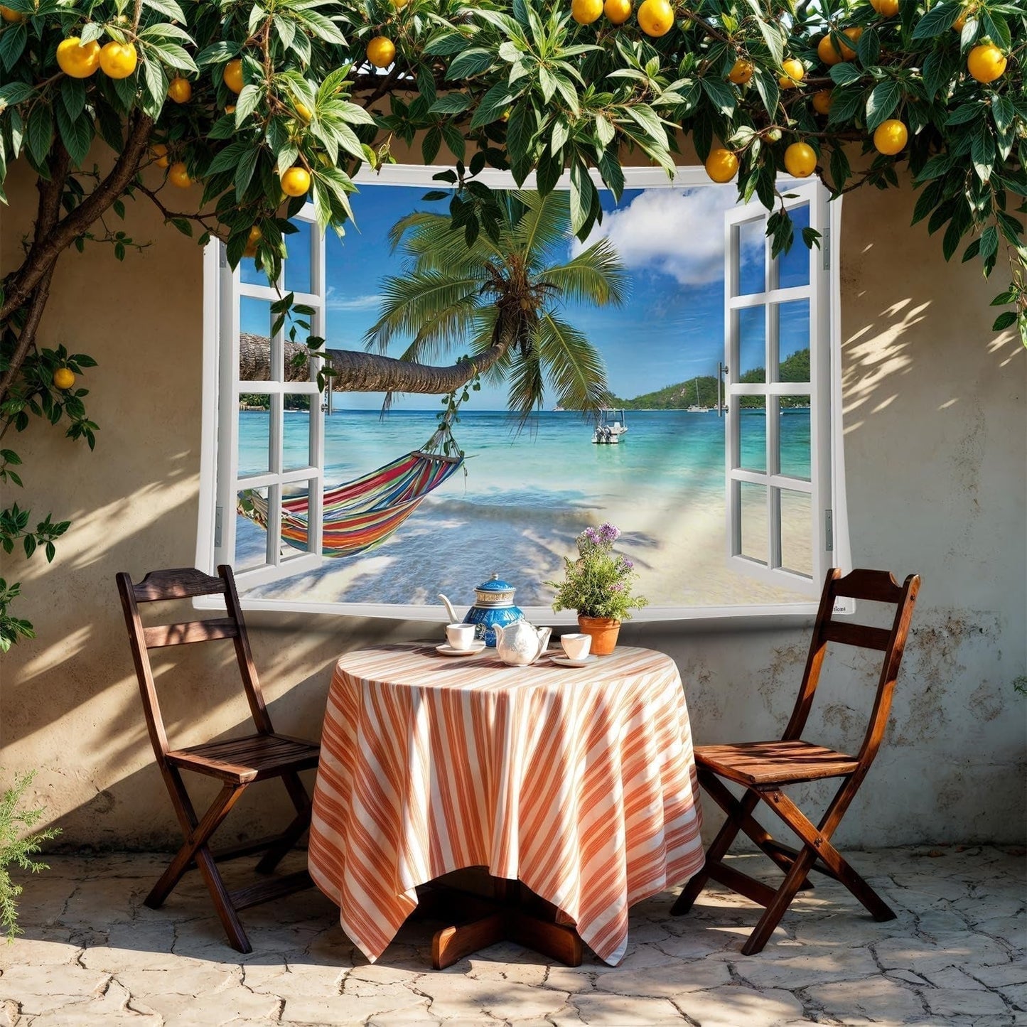 Wandteppich Ulticool View Beach Sea Palm Hammock Home – Accessoires und Dekorationen Naty Shop