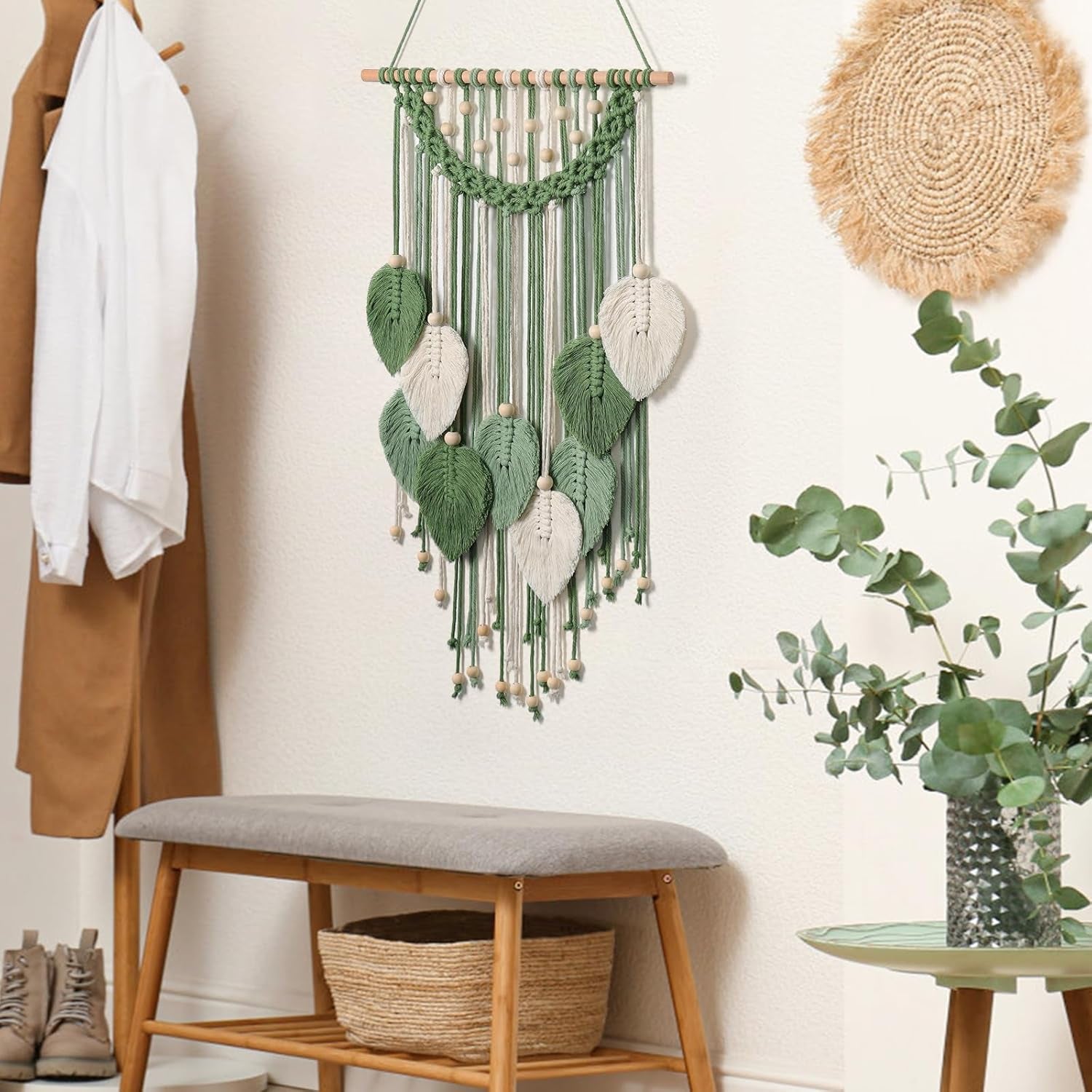 Wandteppich Weldomcor Wandteppich kleine Handelsperlen Holzblätter Startseite - Accessoires und Dekorationen Naty Shop