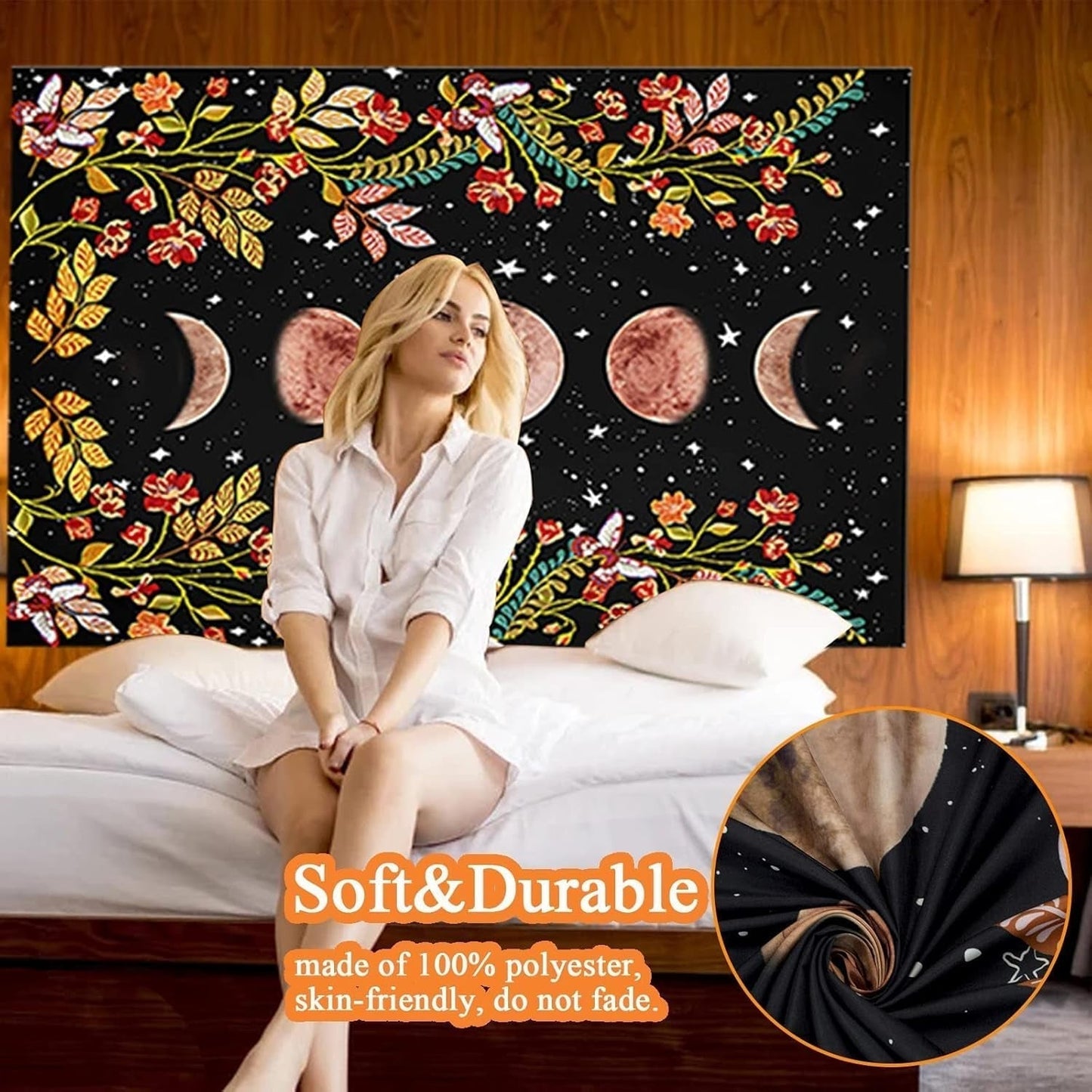 Yisumei Wandteppich ästhetische Mondblumen schwarz Größe Zuhause – Accessoires und Dekorationen Naty Shop
