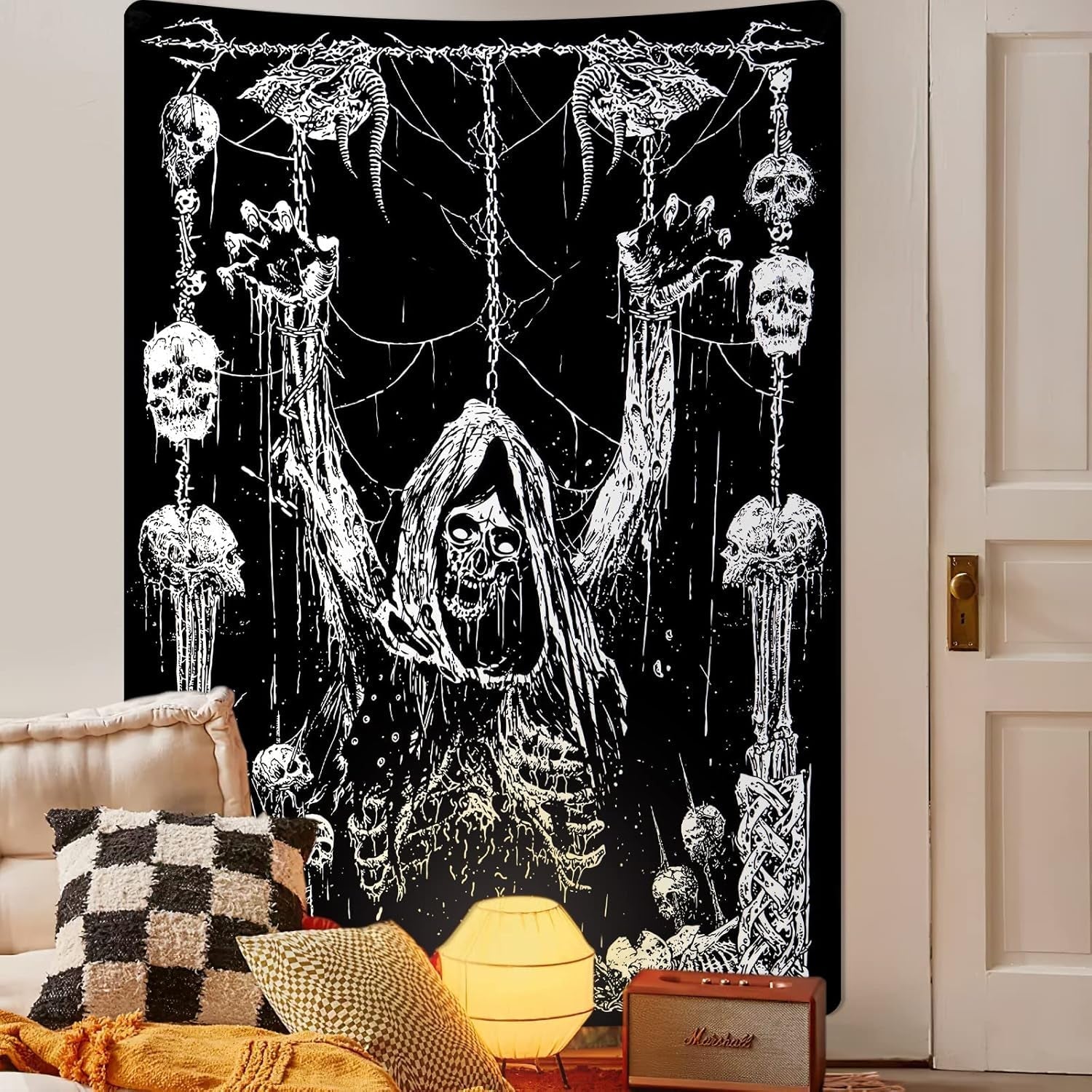 Tapisserie yrendenge menschlicher Totenkopf schwarz weiß Zuhause - Accessoires und Dekorationen Naty Shop