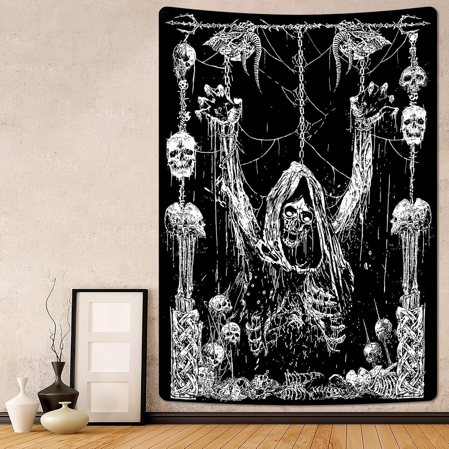 Tapisserie yrendenge menschlicher Totenkopf schwarz weiß Zuhause - Accessoires und Dekorationen Naty Shop