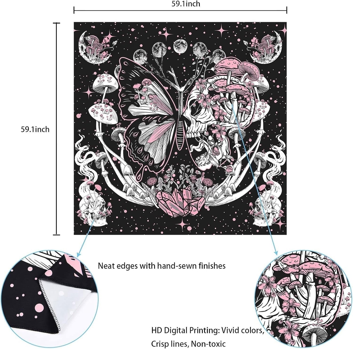 Wandteppich Yrenendenge Schmetterlinge Skelett Pilze Haus Sterne Mond Casa - Accessoires und Dekorationen Naty Shop