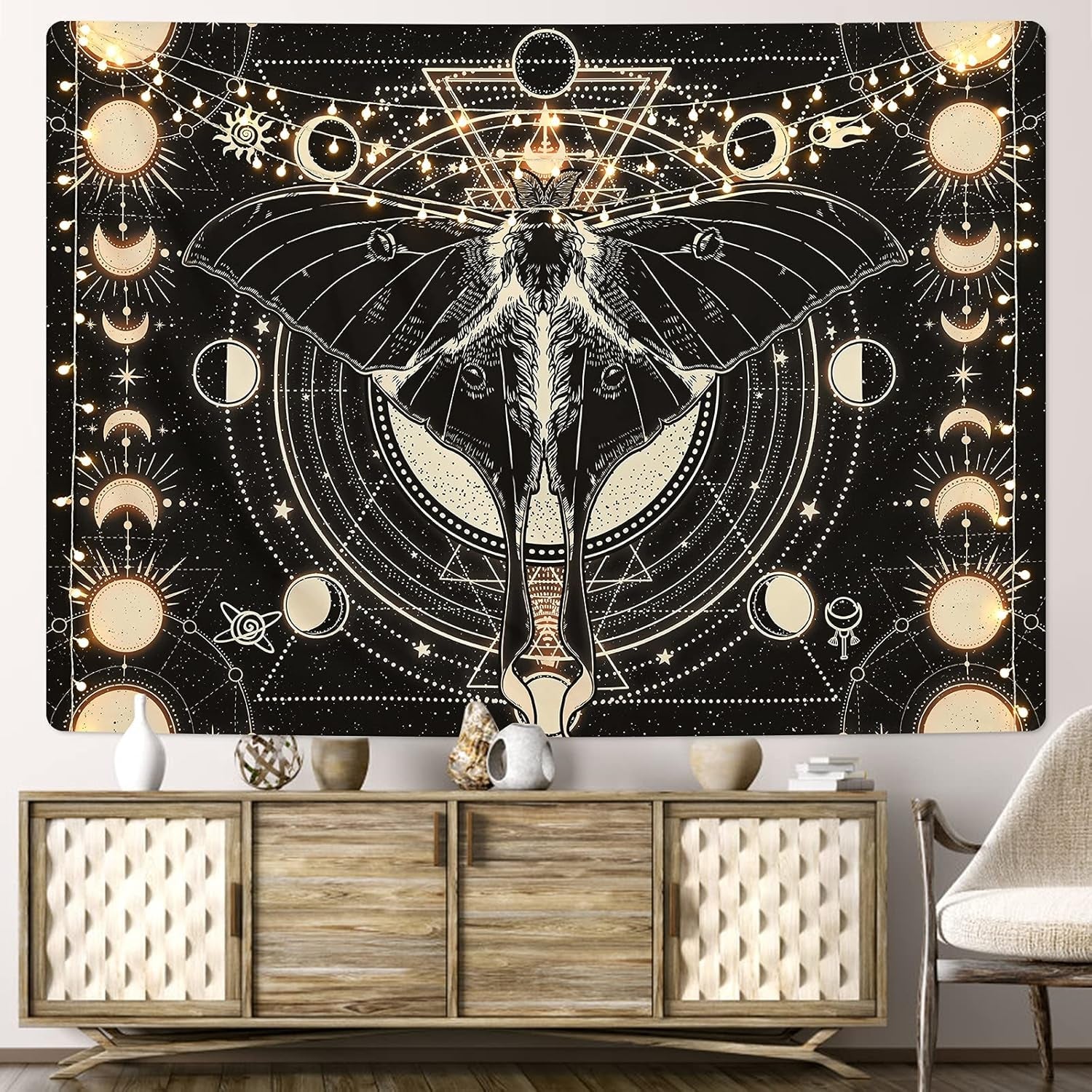 Wandteppich Yrendenge Motte schwarz Sonne Mond natürlich Zuhause – Accessoires und Dekorationen Naty Shop