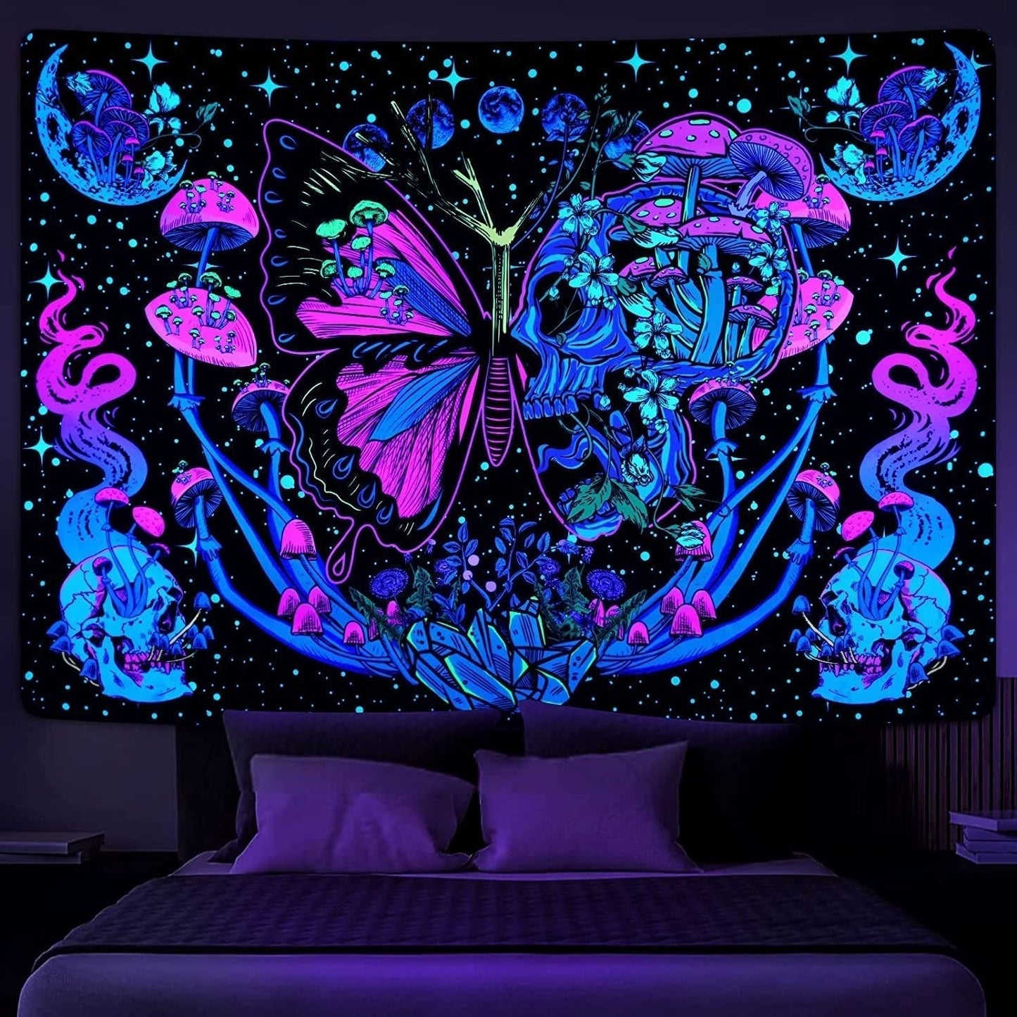 Wandteppich Yrendenge Wandteppich fluoreszierende Schmetterlinge Zuhause – Accessoires und Dekorationen Naty Shop Multi 210 L x 150 B cm