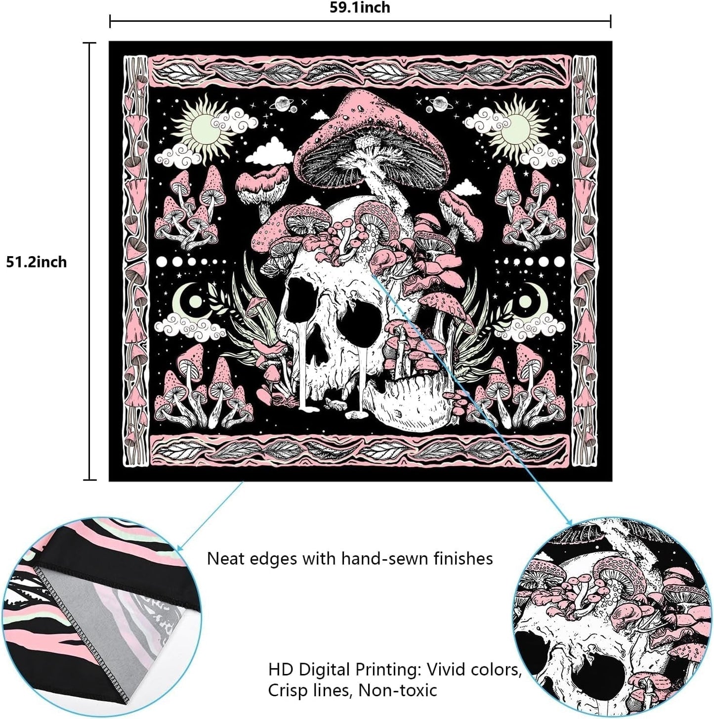 Gobelin Yugarlibi rosa Totenkopf Pilze Skelett Zuhause – Accessoires und Dekorationen Naty Shop
