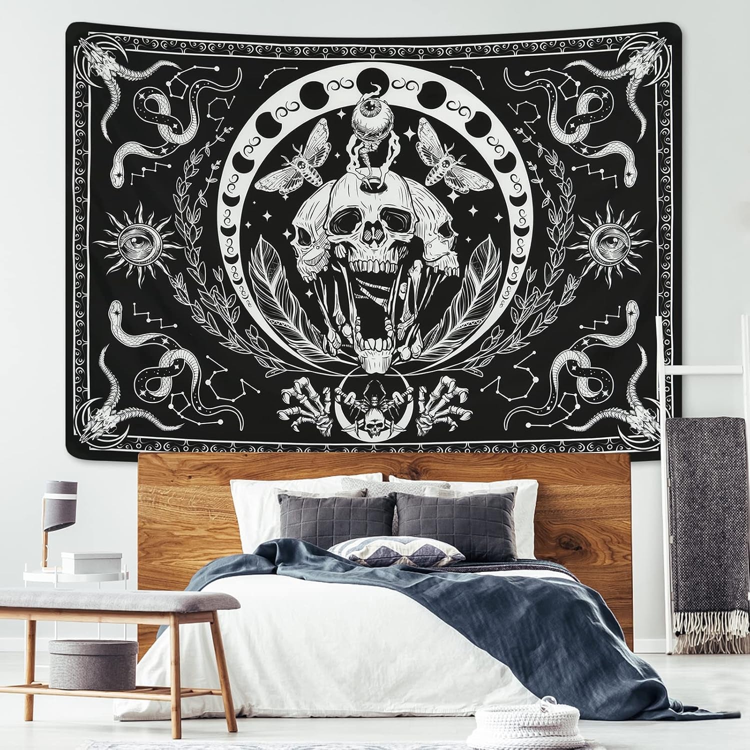 Gobelin Yugarlibi Skelett schwarze Schlange Motten ästhetische Leinwand Zuhause - Accessoires und Dekorationen Naty Shop