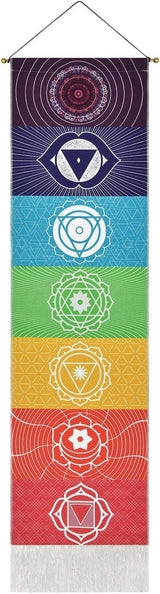 Yugarlibi Wandteppich-Set mit Chakra-Anhängern, Meditation, Yoga, Trippy, Zuhause – Accessoires und Dekorationen, Naty Shop, Chakra, weiß, 130 L x 32,5 B cm
