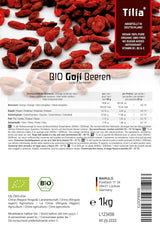 Tilia BIO Goji-Beeren 1 kg Dehydrierte Produkte Naty Shop