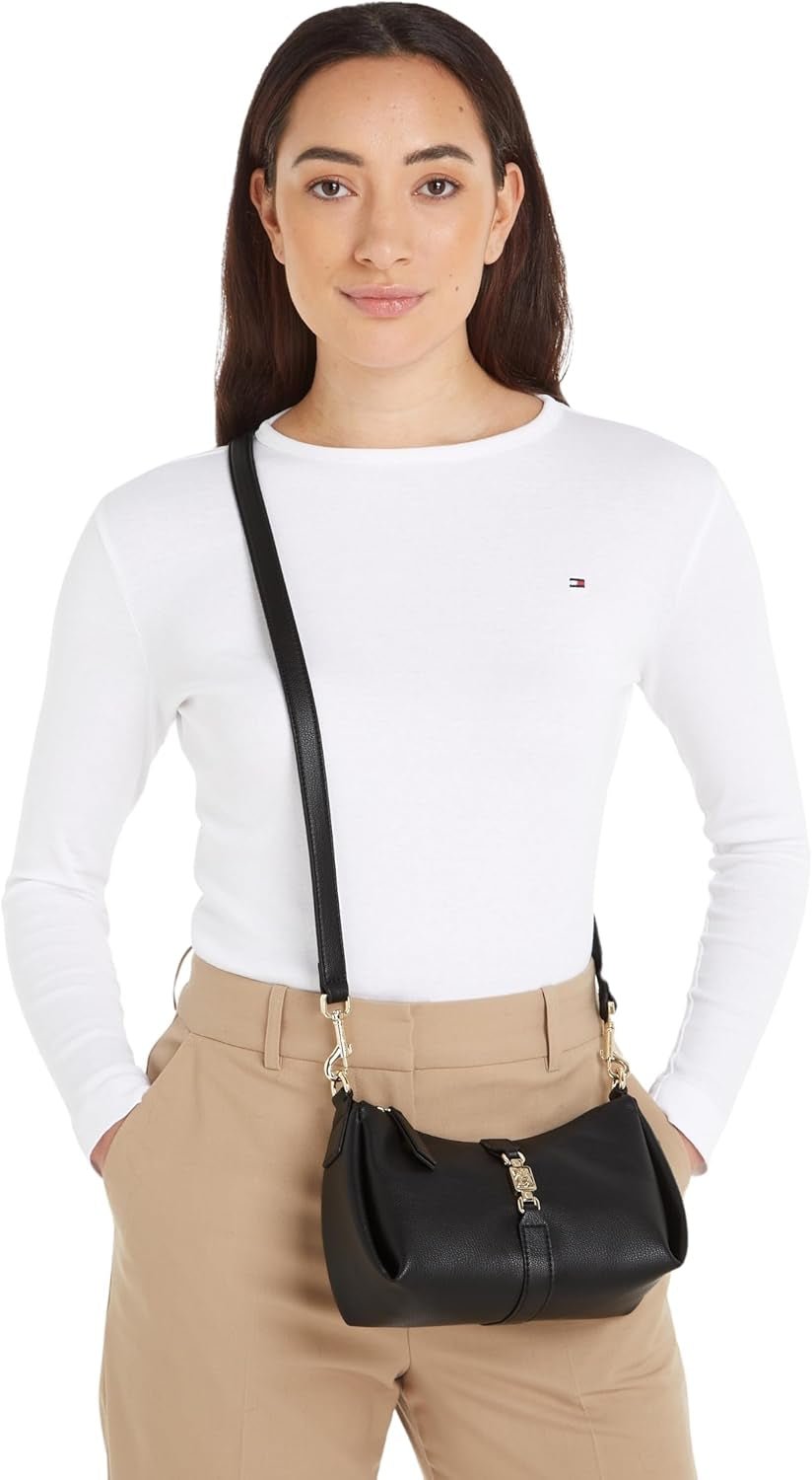 Tommy Hilfiger Damen Umhängetasche Damen Crossover Medium Bag, Schwarz (Schwarz), Einheitsgröße Damentaschen Naty Shop