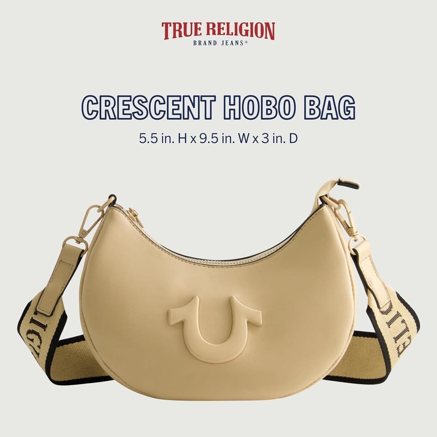True Religion Damen-Umhängetasche, halbmondförmige Hobo-Handtasche mit verstellbarem, abnehmbarem Riemen und Hufeisen-Logo, Damentaschen, Naty Shop