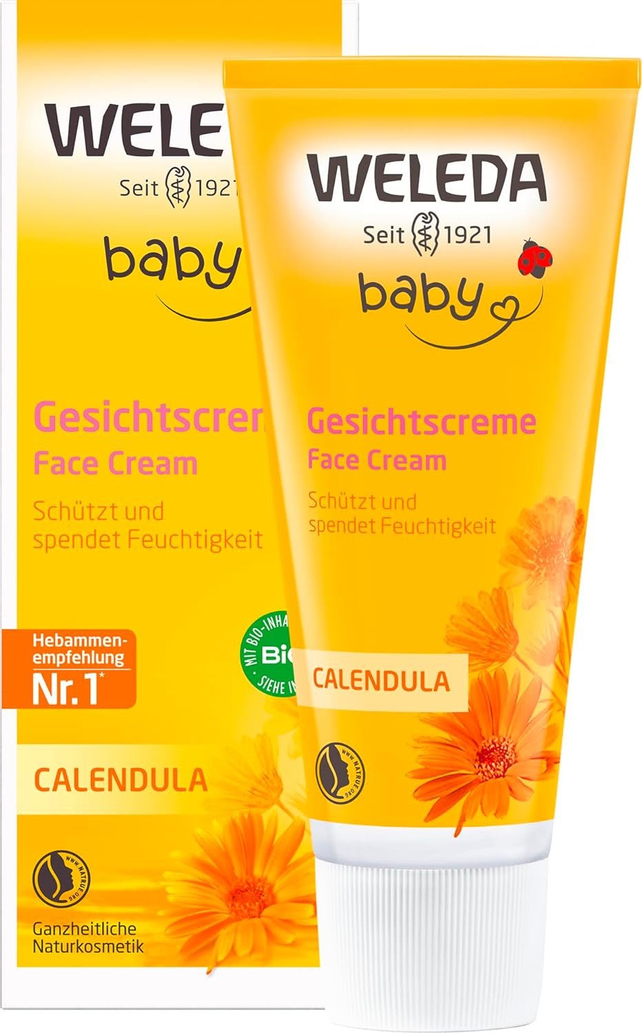 WELEDA Bio-Baby-Calendula-Gesichtscreme – Naturkosmetische Feuchtigkeitscreme mit Mandelöl und Bienenwachs zur Pflege trockener Haut. Natürliche Gesichtspflegecreme für Babys und Kinder (1x 50ml) Kinder - Bade- und Hautpflege Naty Shop Gesichtscreme 50 ml (1 Packung)