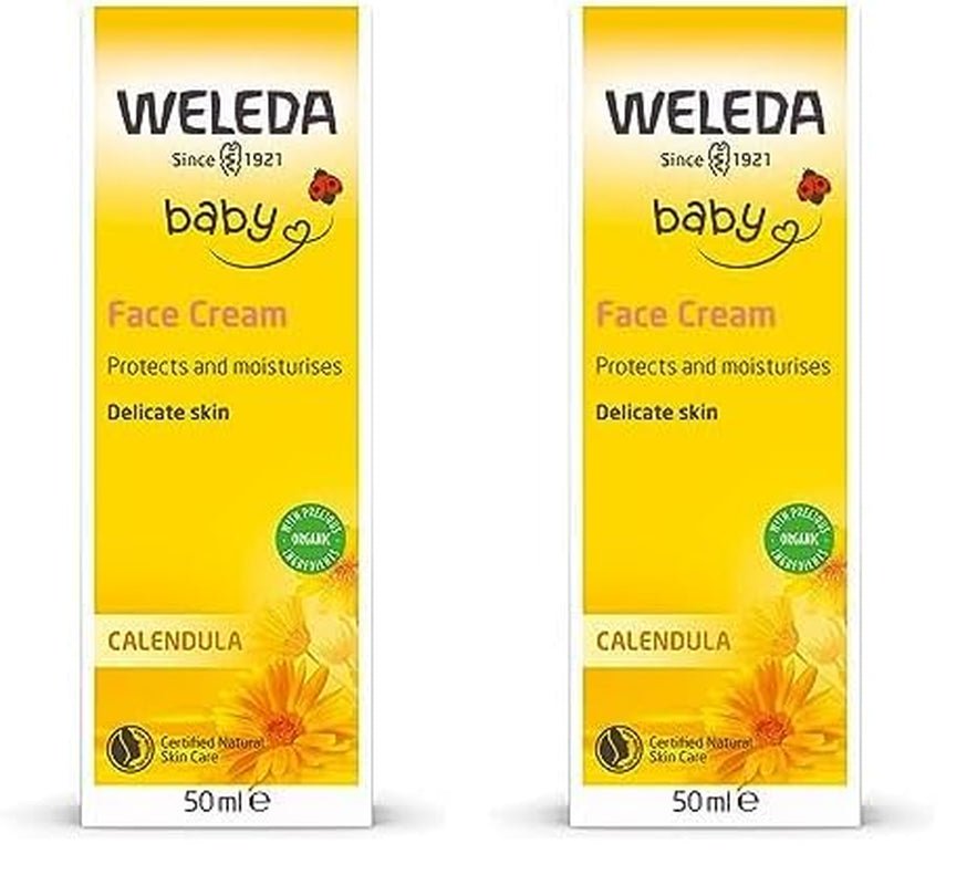 WELEDA Bio-Baby-Calendula-Gesichtscreme – Naturkosmetische Feuchtigkeitscreme mit Mandelöl und Bienenwachs zur Pflege trockener Haut. Natürliche Gesichtspflegecreme für Babys und Kinder (1x 50ml) Kinder - Bade- und Hautpflege Naty Shop Gesichtscreme 50 ml (2er Pack)