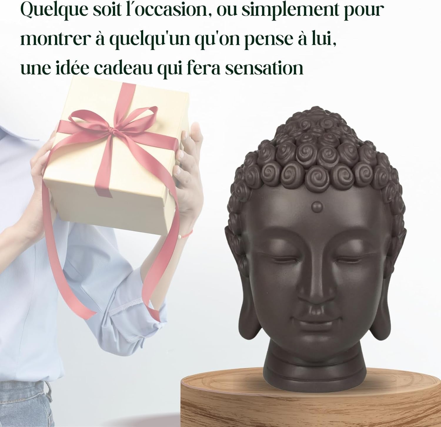 Zen'Light - Statuette mit Buddha-Kopf - Dekoration für Zen, Meditation und Feng Shui - Geschenk für eine entspannende und spirituelle Atmosphäre - Buddha-Statuette - Höhe: 20 cm - Farbe: grün/braun Statuetten und Skulpturen Naty Shop