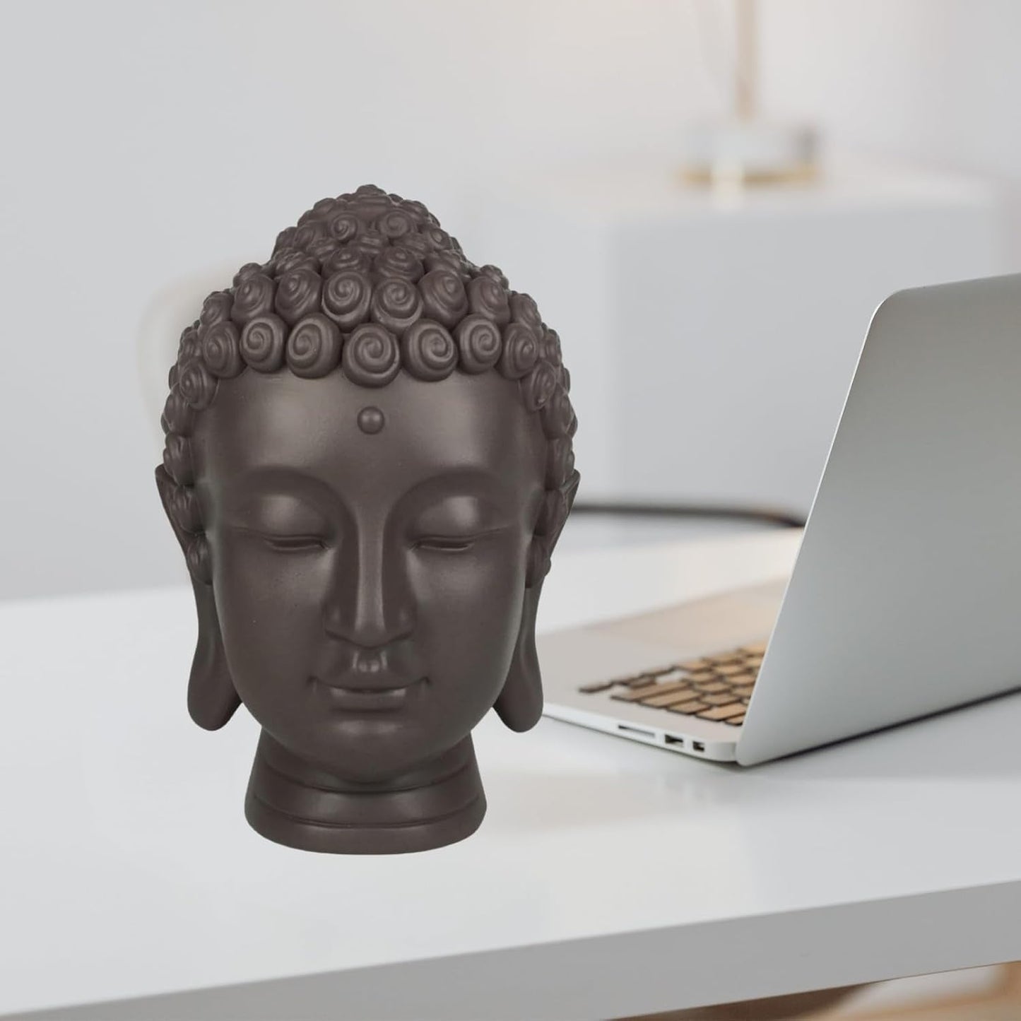 Zen'Light - Statuette mit Buddha-Kopf - Dekoration für Zen, Meditation und Feng Shui - Geschenk für eine entspannende und spirituelle Atmosphäre - Buddha-Statuette - Höhe: 20 cm - Farbe: grün/braun Statuetten und Skulpturen Naty Shop