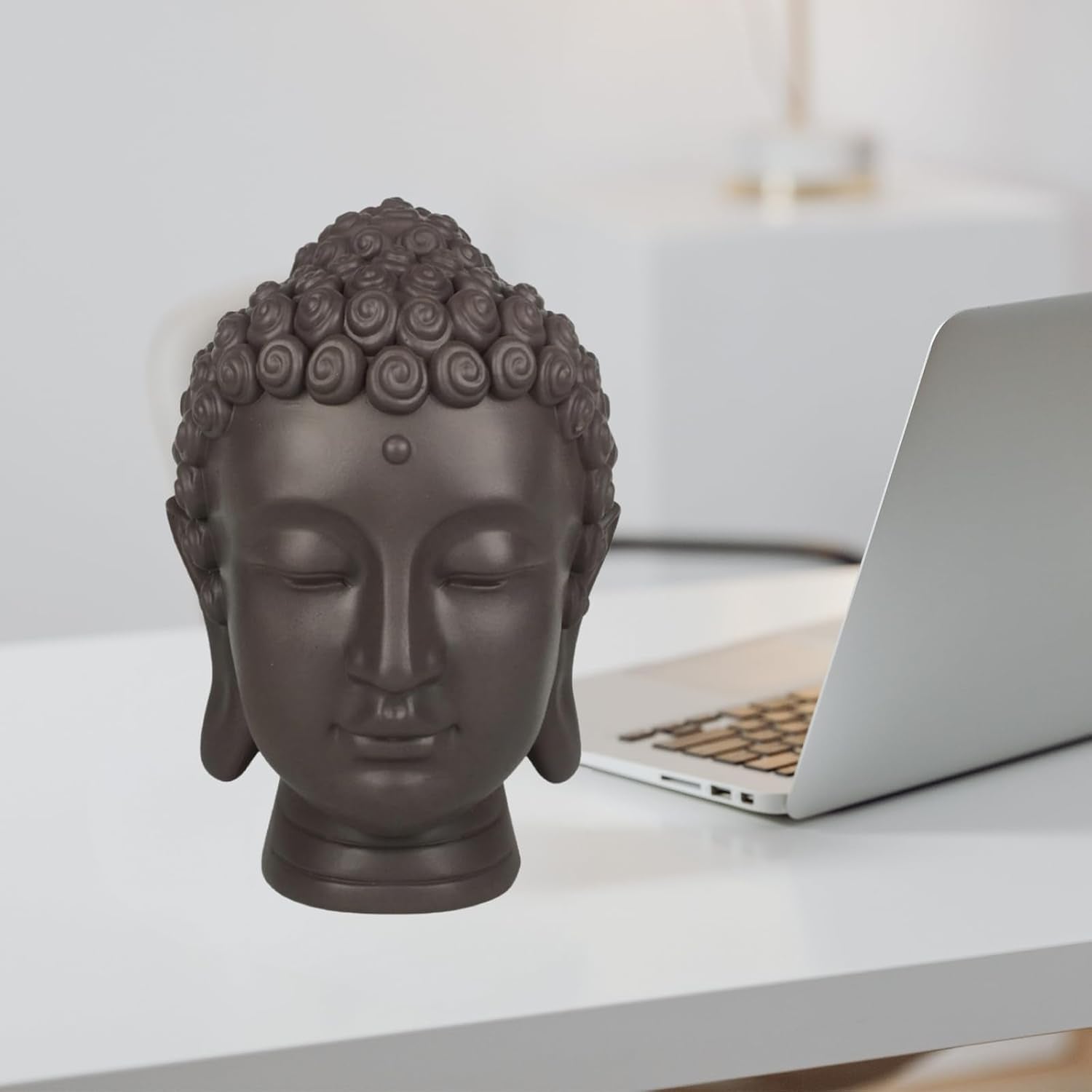 Zen'Light - Statuette mit Buddha-Kopf - Dekoration für Zen, Meditation und Feng Shui - Geschenk für eine entspannende und spirituelle Atmosphäre - Buddha-Statuette - Höhe: 20 cm - Farbe: grün/braun Statuetten und Skulpturen Naty Shop