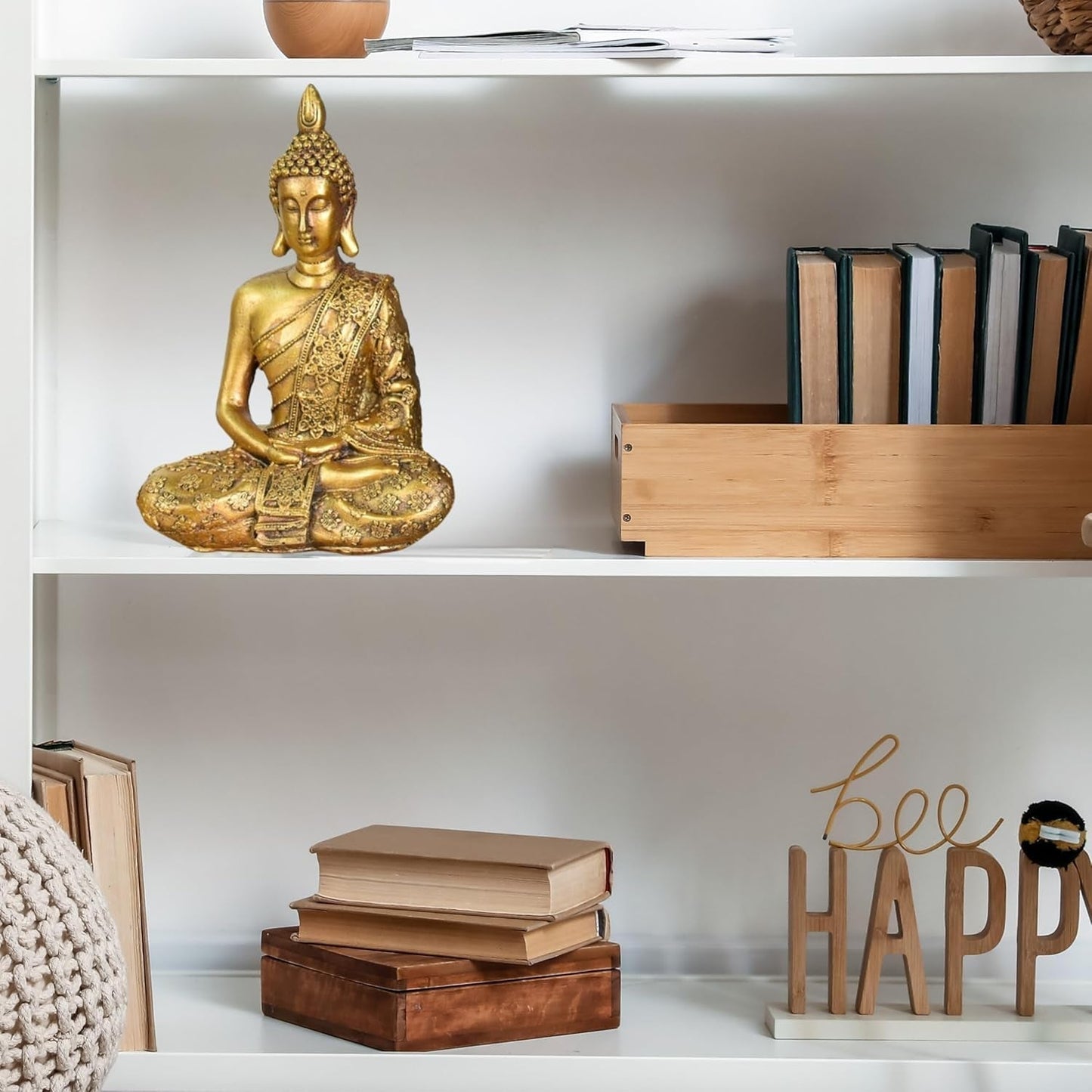 Zen'Light - Statuette mit Buddha-Kopf Sanci - Dekoration für Zen, Meditation und Feng Shui - Geschenk für eine entspannende und spirituelle Atmosphäre - Buddha-Statue - Höhe: 18 cm - Farbe: Gold Statuetten und Skulpturen Naty Shop