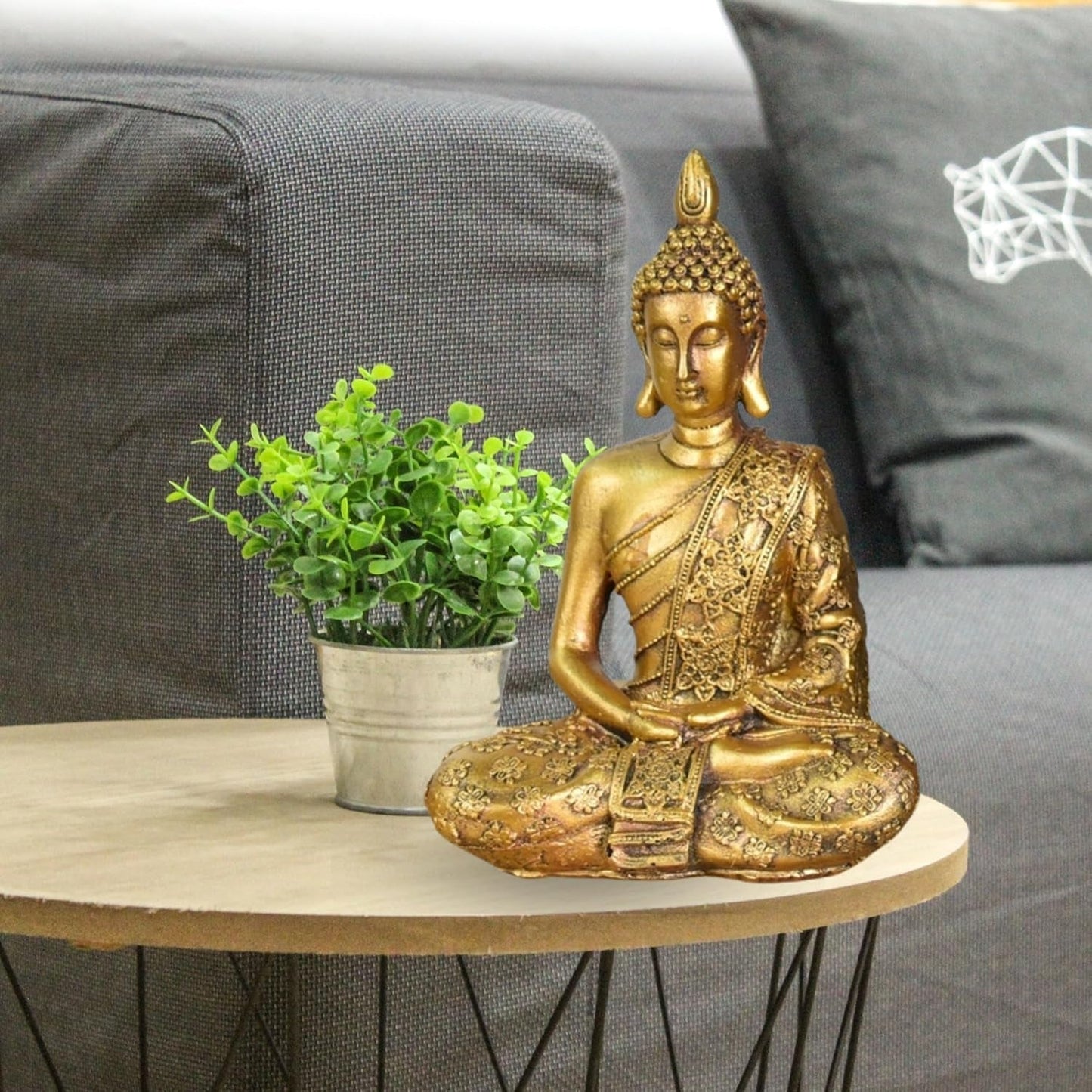 Zen'Light - Statuette mit Buddha-Kopf Sanci - Dekoration für Zen, Meditation und Feng Shui - Geschenk für eine entspannende und spirituelle Atmosphäre - Buddha-Statue - Höhe: 18 cm - Farbe: Gold Statuetten und Skulpturen Naty Shop