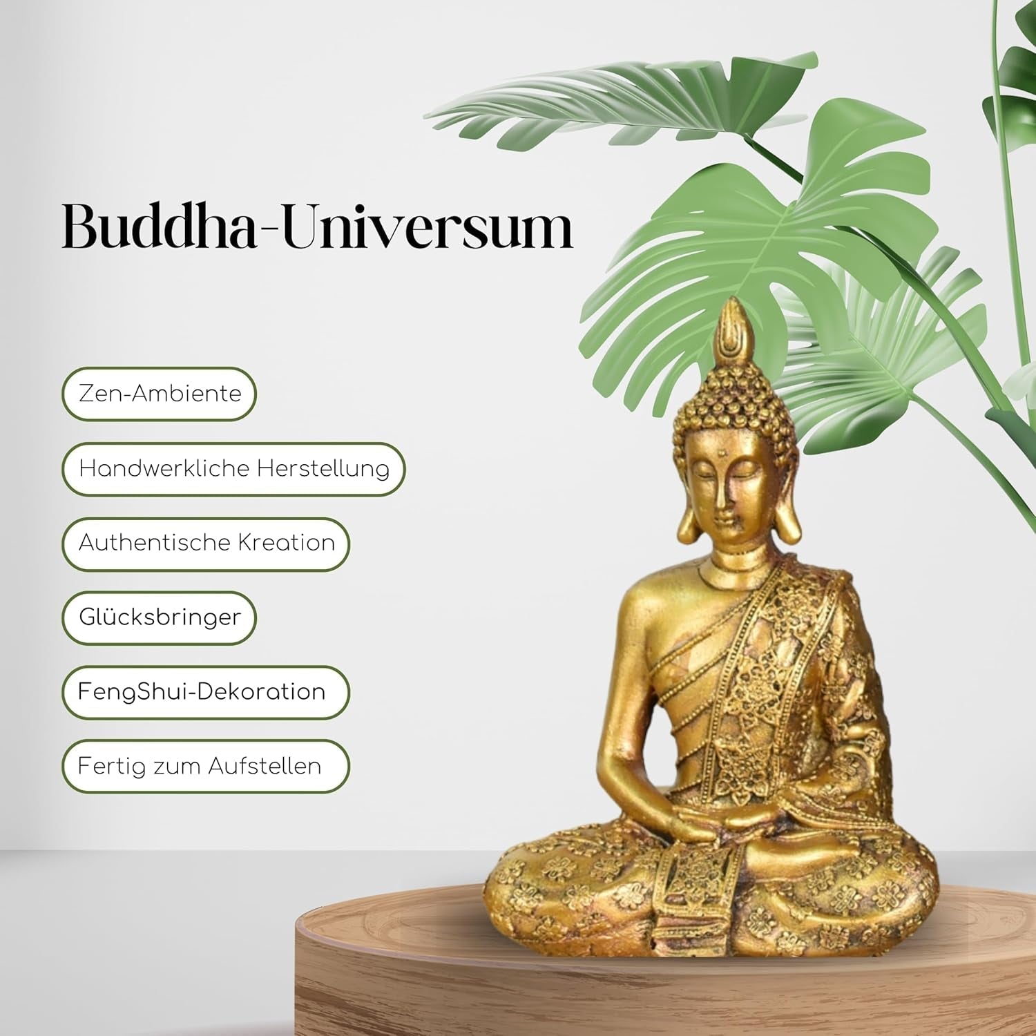 Zen'Light - Statuette mit Buddha-Kopf Sanci - Dekoration für Zen, Meditation und Feng Shui - Geschenk für eine entspannende und spirituelle Atmosphäre - Buddha-Statue - Höhe: 18 cm - Farbe: Gold Statuetten und Skulpturen Naty Shop