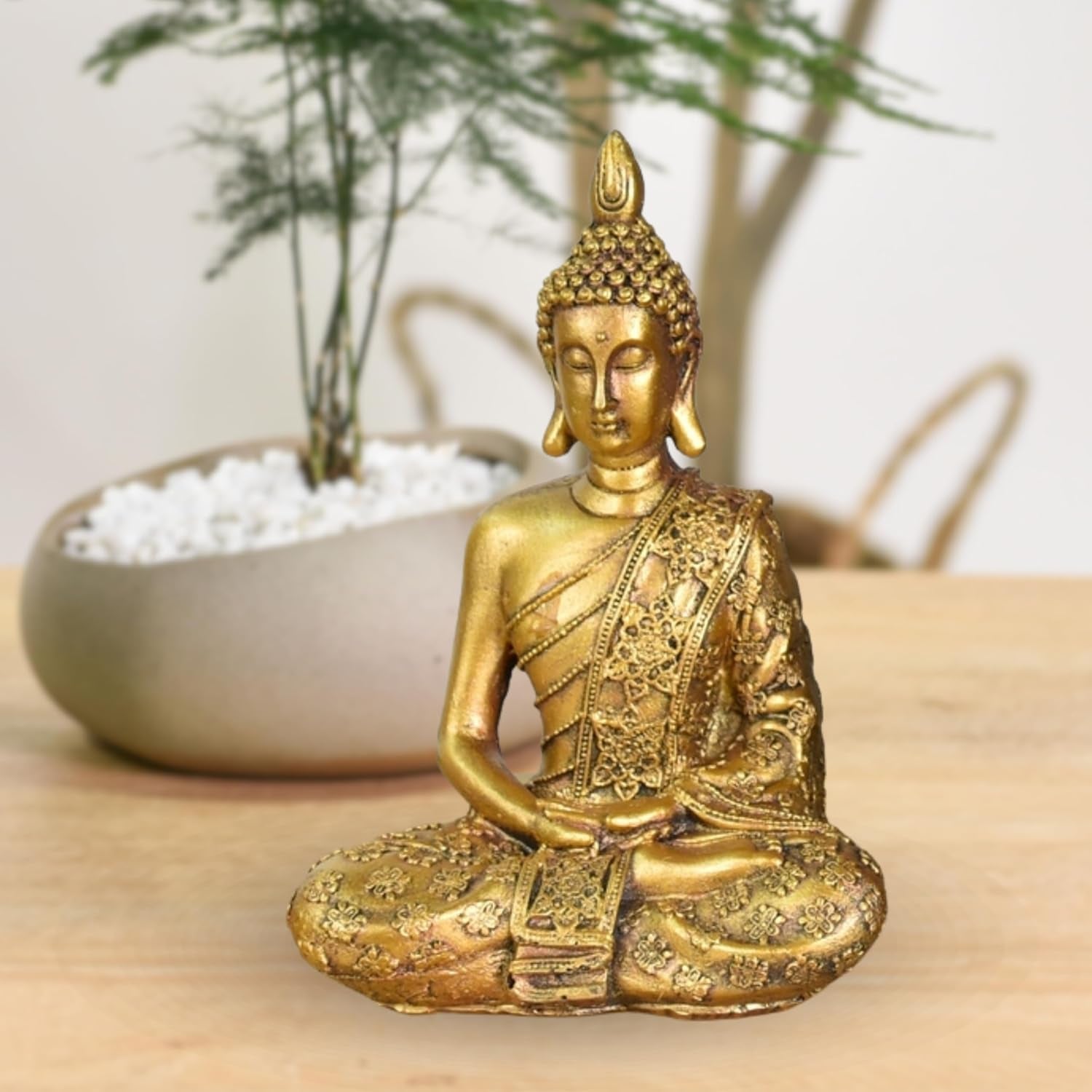 Zen'Light - Statuette mit Buddha-Kopf Sanci - Dekoration für Zen, Meditation und Feng Shui - Geschenk für eine entspannende und spirituelle Atmosphäre - Buddha-Statue - Höhe: 18 cm - Farbe: Gold Statuetten und Skulpturen Naty Shop