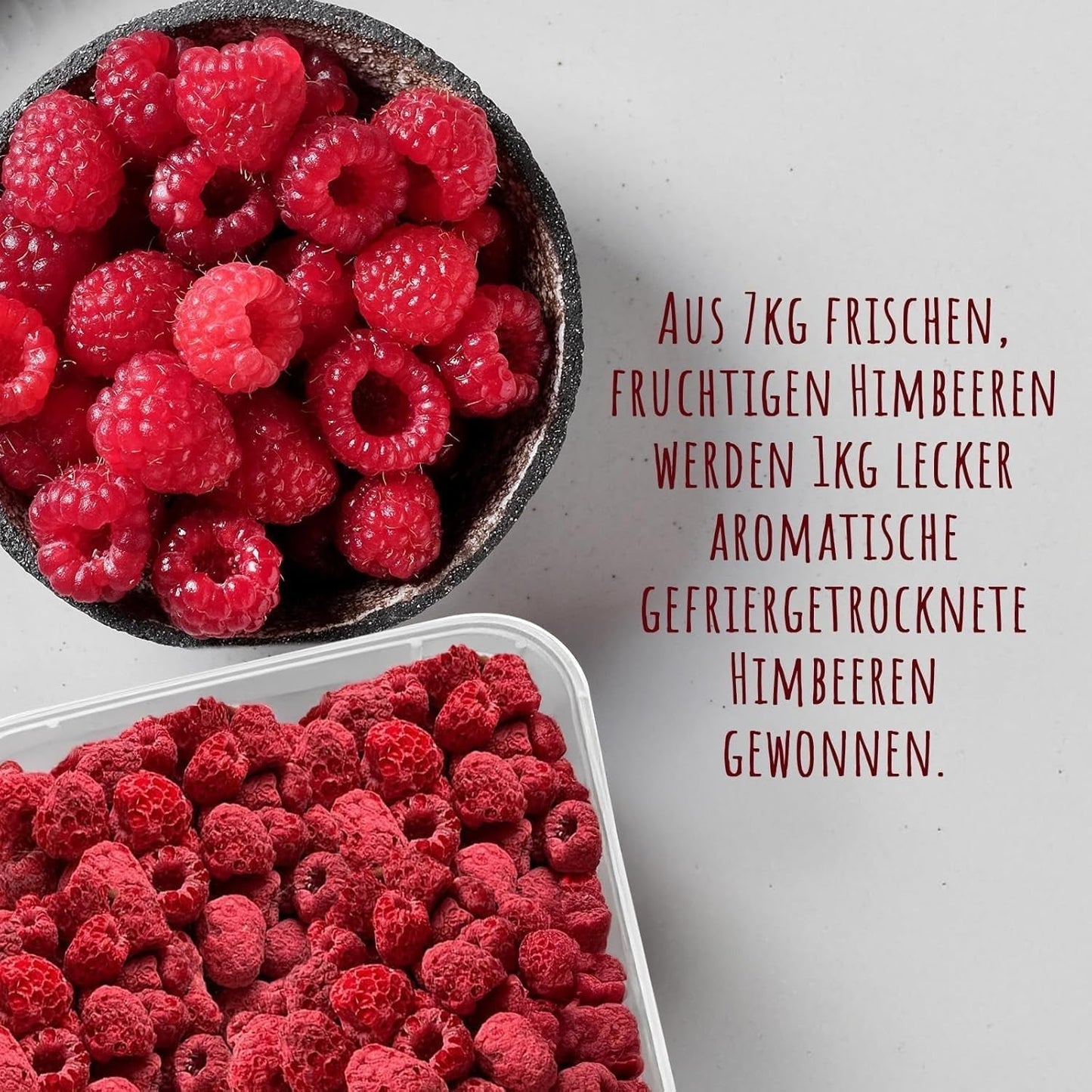 Gefriergetrocknete Himbeeren, KEINE chinesischen Produkte, 500g gefriergetrocknete ganze Früchte, ohne Zusatzstoffe, fruchtig, hergestellt in Deutschland. Trockenprodukte Naty Shop